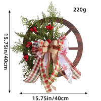 Christmas Red Wooden Wheel Wreath Front Door Hanging Garland Wall Decor(40*40cm) thumbnail