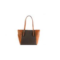 Michael Kors Women's Charlotte Signature Leather Large Top Zip Tote Handbag Bag (Brown) - One Size thumbnail
