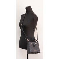 Michael Kors Women's Mercer Small Black Signature Leather Bucket Crossbody Handbag Purse - One Size thumbnail