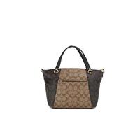 COACH Women's Kacey Khaki Brown Blocked Signature Canvas Top Zip Satchel Handbag - One Size thumbnail