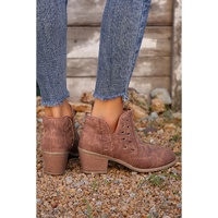 Red Sandalwood Cut Out Suede Pointed Toe Heeled Ankle Boots - 37 EU thumbnail