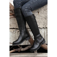 Black Side Zipper Knee High Chunky Low Heel Boots - 37 EU thumbnail