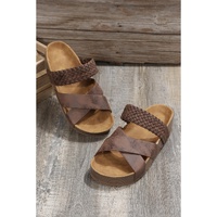 Brown Braided Detail Criss Cross Platform Slippers - 38 EU thumbnail