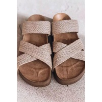 Beige Woven Cross Criss Hollowed Slip-On Slippers - 42 EU thumbnail