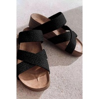 Black Woven Cross Criss Hollowed Slip-On Slippers - 40 EU thumbnail