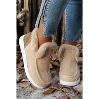 Beige Suede Stitching Patchwork Plush Lined Anklet Boots - 37 EU thumbnail