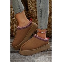 Chestnut Suede Contrast Print Round Toe Plush Lined Flats - 40 EU thumbnail