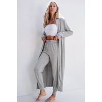 Light Grey Split Long Cardigan and Skinny Pants Lounge Set - XL thumbnail