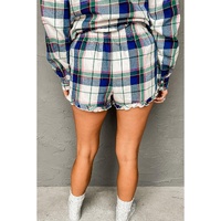 Blue Plaid Print Shirt and Shorts 2Pcs Lounge Set - L thumbnail