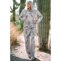 Gray Cowgirl Boots Printed Long Sleeve Top Pants Lounge Set - XL thumbnail