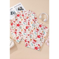 White Christmas Pattern Long Sleeve Shirt and Pants Pajama Set - S thumbnail
