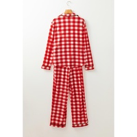 Fiery Red Christmas Plaid Print Shirt and Pants Pajama Set - S thumbnail