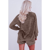 Coffee Solid Loose Fit Two Piece Fleece Lounge Set - 2XL thumbnail