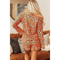 Orange Leopard Print Long Sleeve Shirt and Shorts Pajama Set - S thumbnail
