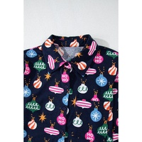 Navy Blue Colorful Christmas Lights Print Shirt and Pants Pajama Set - S thumbnail