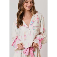 Azura Exchange White Christmas Wine Glass Print Bow Knot Two Piece Pajama Set - M thumbnail