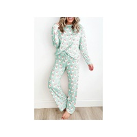Green Santa Claus Striped Print Loose Fit Two Piece Lounge Set - S thumbnail