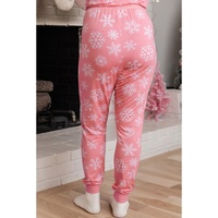 Pink Christmas Snowflake Print Two Piece Loungewear - L thumbnail