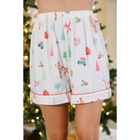 White Christmas Print Short Sleeve Shirt and Shorts Pajama Set - L thumbnail