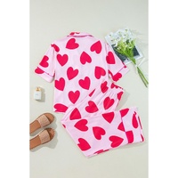 Pink Classic Heart Valentines Short Sleeve Pants Pajamas Set - M thumbnail