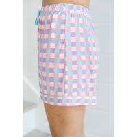 Purple Checkered Pattern Short Sleeve Pajamas Set - M thumbnail