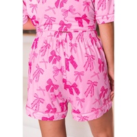 Pink Bow Print Half Sleeve Shirt and Shorts Pajamas Set - XL thumbnail