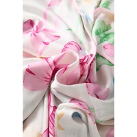 White Bowknot Print Buttoned Shirt High Waist Shorts Pajama Set - L thumbnail