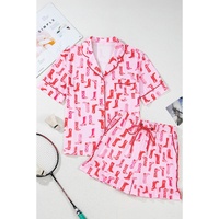 Pink Western Cowgirl Boots Printed Shirt Ruffled Shorts Pajama Set - L thumbnail