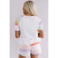White Rainbow Striped T Shirt and Shorts Set - M thumbnail