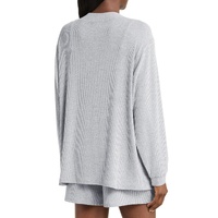 Light Grey 3 Pieces Rib Crop Camisole Matching Shorts Lounge Set with Cardigan - L thumbnail