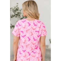 Pink Western Boots Printed Short 2pcs Lounge Set - L thumbnail
