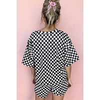 Black Checkered Top and Short Casual 2pcs Set - L thumbnail