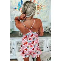 Multicolour Floral V Neck Cami Top and Ruffled Shorts Lounge Set - L thumbnail