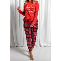 Red Santa Baby Plaid Print Two Piece Pajama Set - M thumbnail