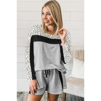 Gray Leopard Colorblock Patchwork Pullover and Shorts Set - S thumbnail