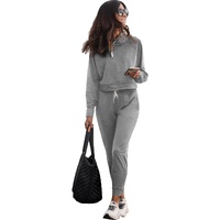 Gray Drawstring Hoodie and High Waist Pants Lounge Set - XL thumbnail