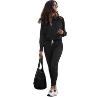 Black Drawstring Hoodie and High Waist Pants Lounge Set - L thumbnail