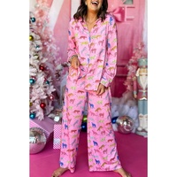 Pink Cheetah Print Shirt and Pants Pajama Set - L thumbnail