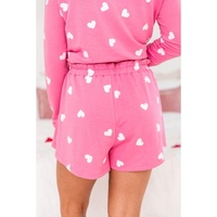 Pink Valentine Heart Print Long Sleeve Tee and Shorts Lounge Set - S thumbnail