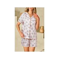 Beige Floret Printed Pajama Shorts Set - L thumbnail