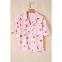 Pink Stars Short Sleeve Shirt and Shorts Bamboo Pajama Set - L thumbnail