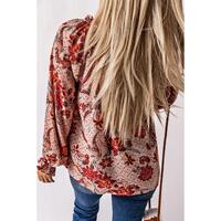 Azura Exchange Printed Split V Neck Blouse - S thumbnail