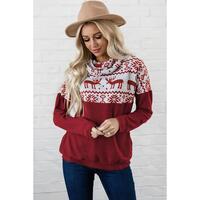 Azura Exchange Christmas Elk Print Cowl Neck Knit Top - 2XL thumbnail