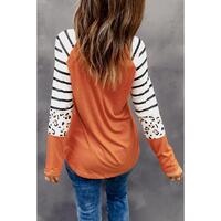 Azura Exchange Animal Print Long Sleeve Top with Striped Colorblock - S thumbnail