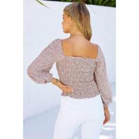 Azura Exchange Puff Sleeve Floral Smocked Top - L thumbnail