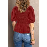 Azura Exchange Puff Sleeve Smocked Top - M thumbnail