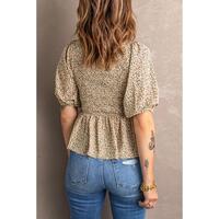 Azura Exchange Puff Sleeve Smocked Top with Floral Print - 2XL thumbnail