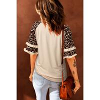 Azura Exchange Leopard Patchwork Ruffled Sleeve Top - M thumbnail