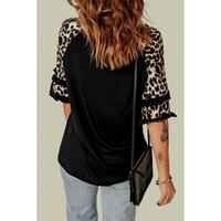 Azura Exchange Leopard Patchwork Ruffled Sleeve Top - S thumbnail