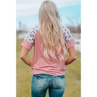 Azura Exchange Leopard Sleeve Lace-Up T-Shirt - S thumbnail